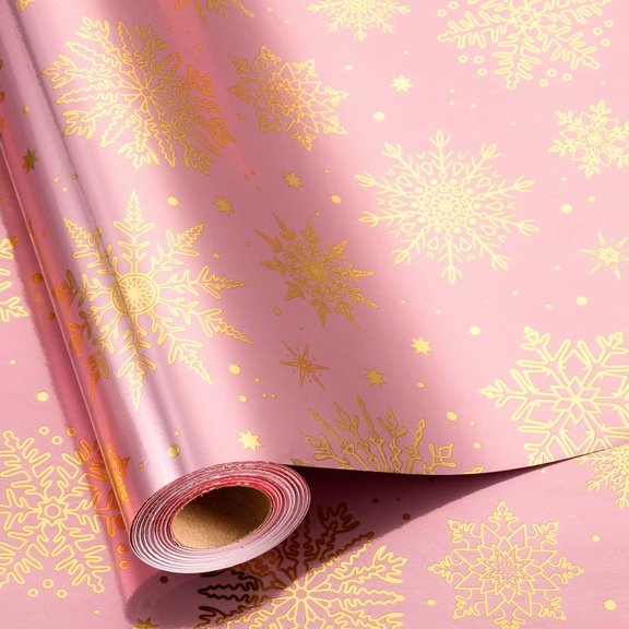 Christmas Wrapping Paper, Pink Snowflake Design Gift Wrapping Paper Suitable for Christmas, Mini Roll (17 Inch X 32.8 Feet)