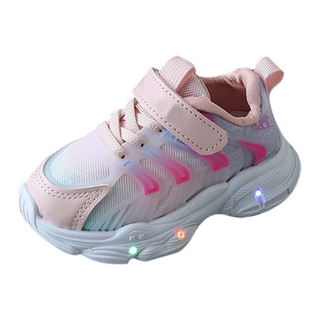 ZHAGHMIN Light Up Mesh Sneakers for Kids Led Walking Shoes Girls and Boys Trendy Dad Shoes Breathable Running Sports Shoes Baby Walking Shoes Mesh Pink Size26