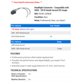 thumbnail image 2 of Headlight Connector - Compatible with 2008 - 2018 Honda Accord EX Coupe 2009 2010 2011 2012 2013 2014 2015 2016 2017, 2 of 2