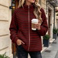 thumbnail image 4 of LUVDA Women's Stripe Fleece Jacket Full Zip Stand Collar Cozy Casual Fall Winter, 4 of 9