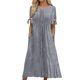 thumbnail image 1 of Vestido largo de verano para mujer: vestido informal de manga corta con cuello en V, botones y bolsillos, estilo boho maxi, 1 of 4