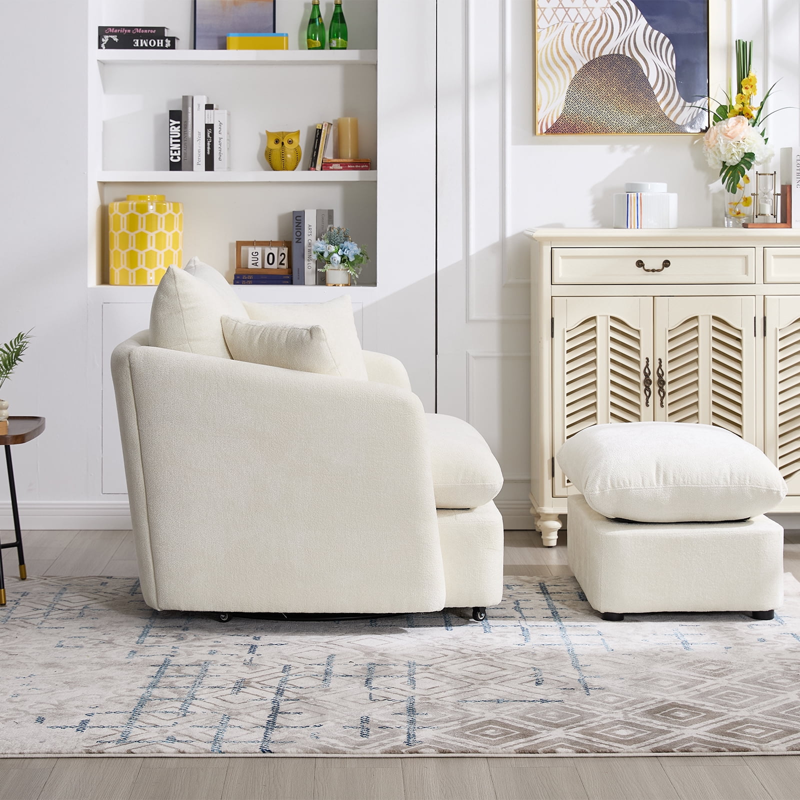 44.6" W Oversized Swivel Armchair with Ottoman,37.8" Large Seat Width Accent Chair with 3 Pillows