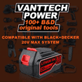 thumbnail image 4 of 2Packs LB2X4020 20V 8.0Ah Replacement for Black and Decker LB2X4020 LBXR20 LB20 LBX20 LBXR2020-OPE LBXR20B-2 LST220 LST300 Lithium Battery, 4 of 7