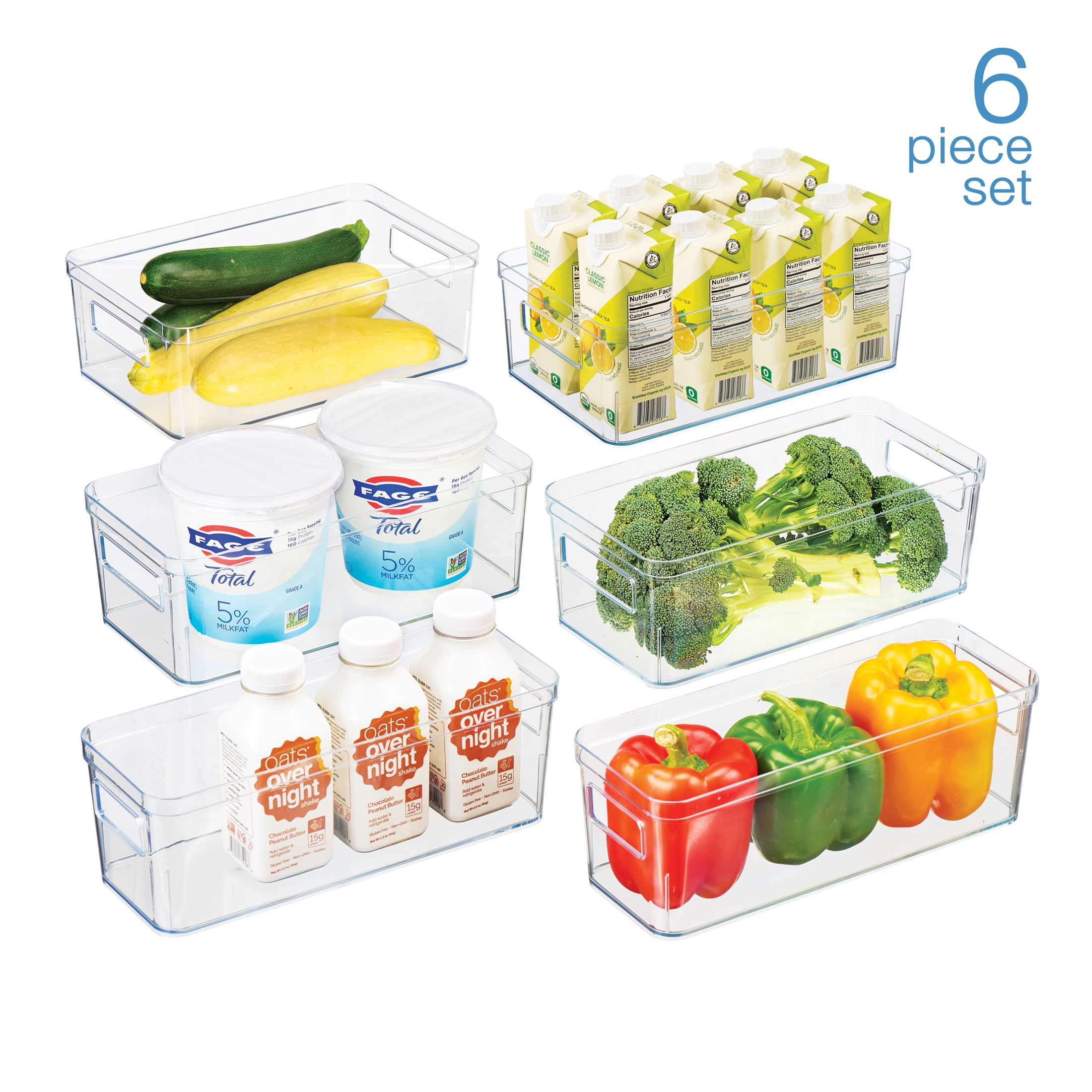 Mainstays 6-Piece Clear Plastic Refrigerator Organizer Bin Set for Kitchen, Pantry and Cabinet