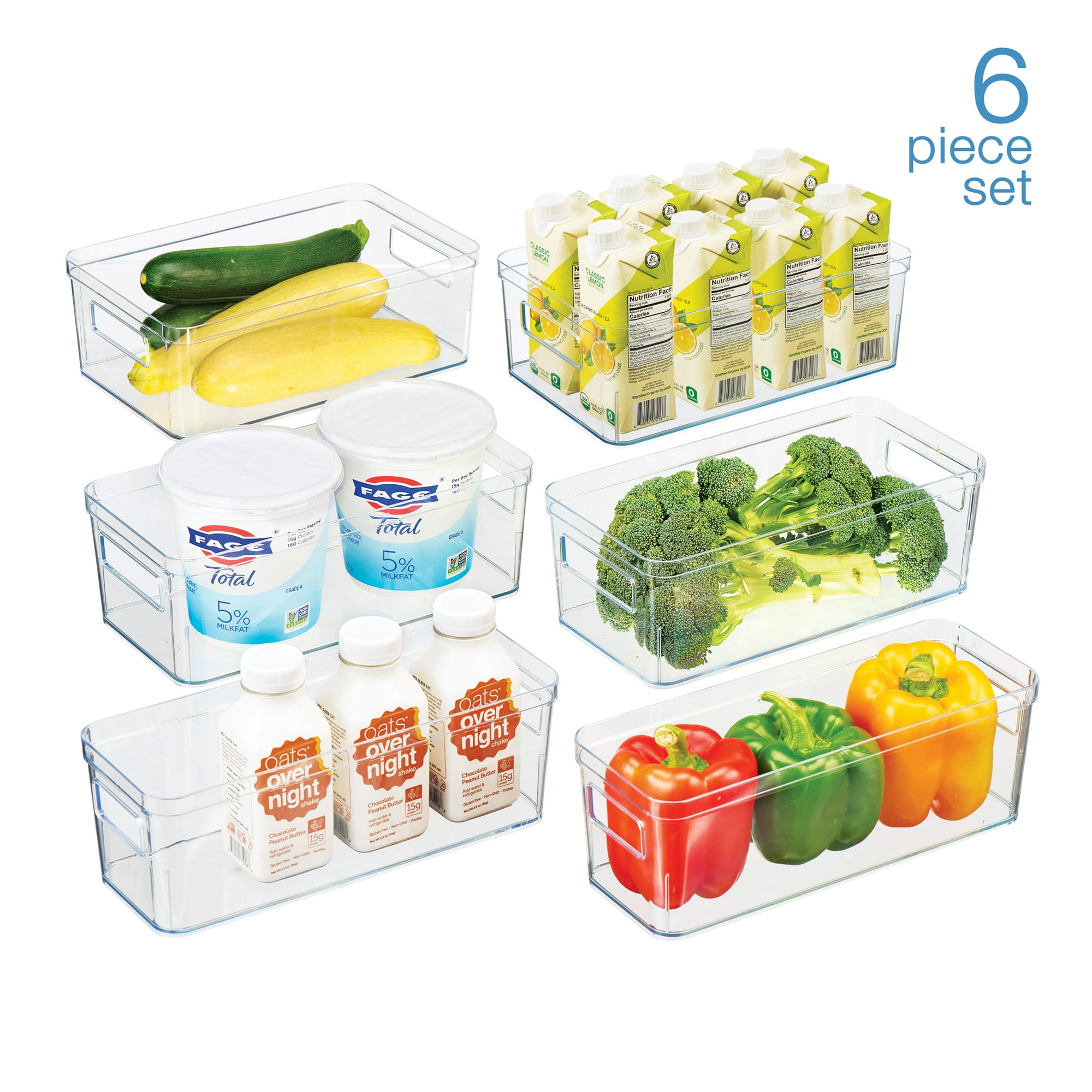 Mainstays Clear Plastic Refrigerator Organizer Bin Set, for Kitchen, Pantry and Cabinet Organization, 6 Count