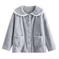 thumbnail image 4 of uublik Women's Fleece Bed Jacket with Front Pockets Button Front Cozy Lounge Wear for Sleeping Gray, 4 of 7