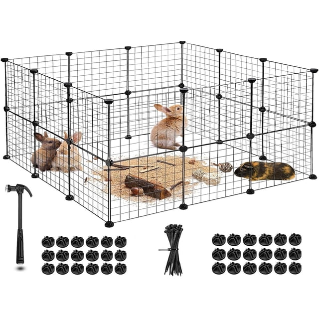 Valla para mascotas, juego de 24 piezas de metal, corral para mascotas pequeñas con puerta, parque modular, jaula para gatitos, cachorros, conejos y c