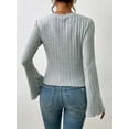 thumbnail image 4 of Women'S Bell Sleeve Crop Tops Dressy Casual Crewneck Lettuce Trim Ribbed Fitted Shirts Light Gray XL, 4 of 9