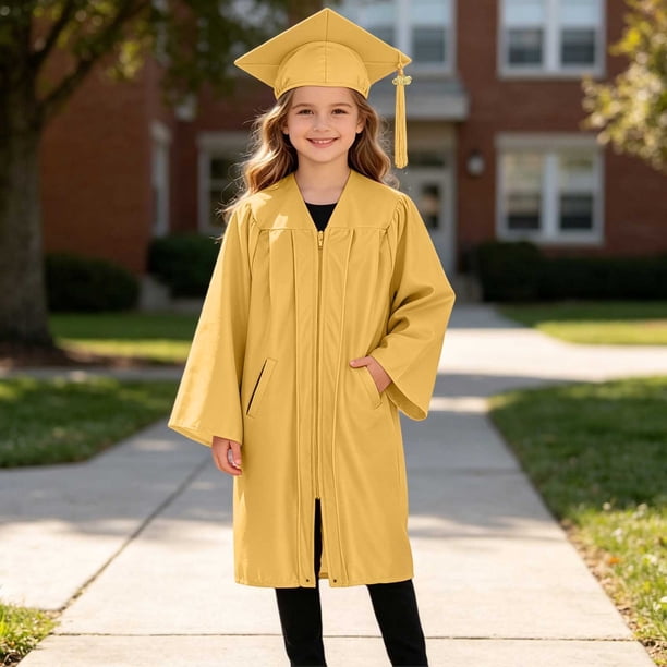 XINXIAOO Toddler Preschool Graduation Cap and Gown for Toddler Graduation Dress Outfit Zip up Design with Pockets Yellow Cap and Gown with Tassel 3-4