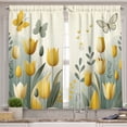 thumbnail image 2 of Ambesonne Floral Valance & Curtain 3 Pcs Set, Modern Leafy Garden Stripes, 55"x24", Earth Yellow Blue Grey, 2 of 7