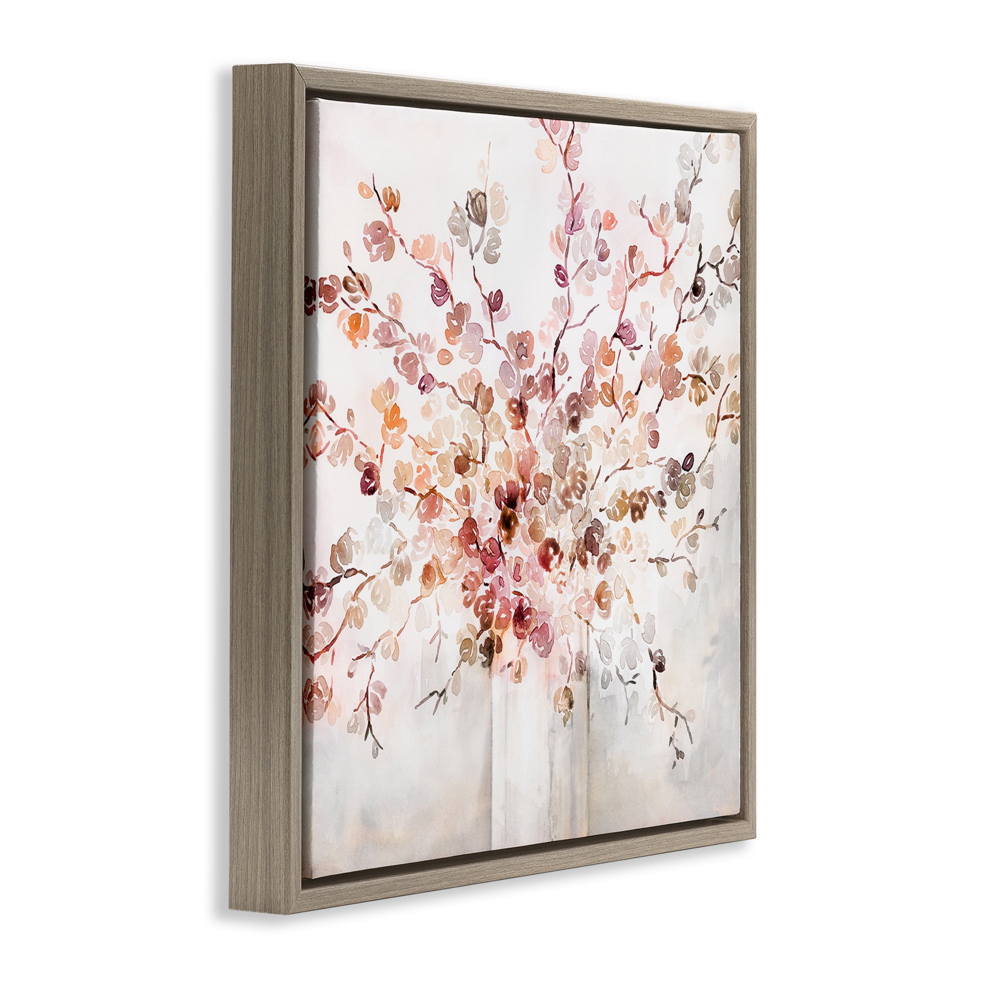Stupell Industries Abstract Warm Floral Vines Botanical & Floral Painting Brown Floater Framed Canvas Art Print Wall Art, 18 x 18