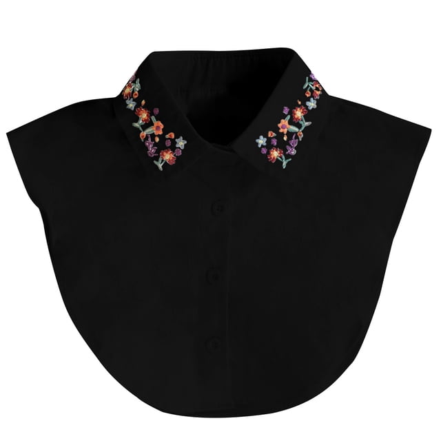 Cuello Desmontable Con Bordados De Colores De Invierno Cuello Falso De Algodón Media Camisa Blusa Solapa, Negro Noticed AP000608-02