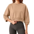thumbnail image 6 of Naotn Women Cropped Sweatshirts Fall Trendy Crew Neck 3/4 Raglan Sleeve Solid Loose Casual Workout Pullover Tops, 6 of 8
