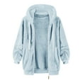 thumbnail image 4 of Omexry Winter Coats for Women, 2025 Fashion Winter Clearance Fashion Women's Warm Winter Zipper-Neck Casual Long Sleeve Hooded Coat Outwear Light Blue XXL, 4 of 5