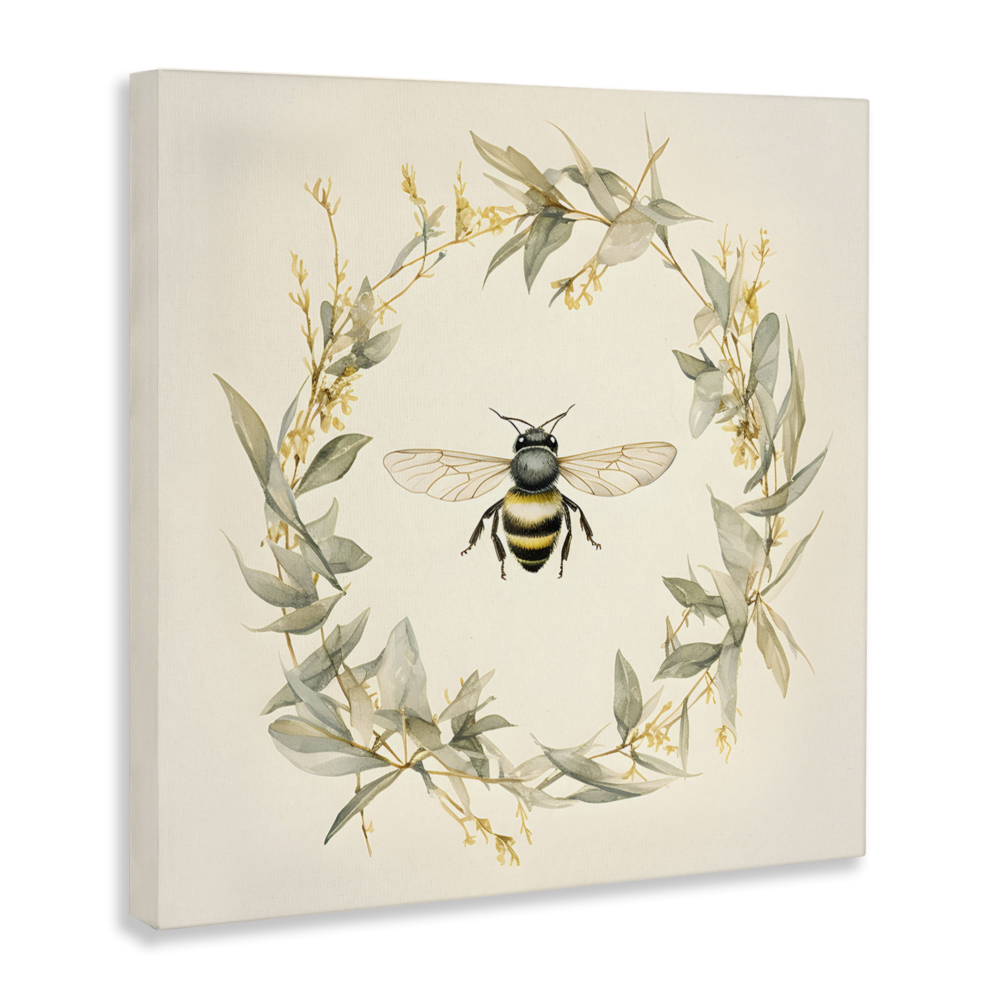 Stupell Industries Soft Bee Wreath Animals & Insects Painting Gallery Wrapped Canvas Art Print Wall Art, 17 x 17