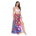 thumbnail image 2 of FORMRS Womens Long Sarong Beach Wrap Semi-Sheer Bikini Skirt Bathing Swimsuit Cover Up, Colorful Wavy Plaid, 2 of 7