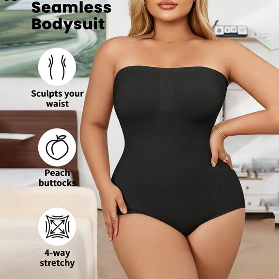 HCYSFG Womens Strapless Smoothing Bodysuit Seamless Full Coverage Tummy Control Shapewear Curve Supporting One Piece Body Shaper