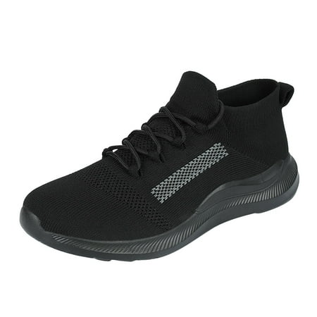 

Mackneog Autumn Men Sports Shoes Flat Bottom Lightweight Fly Woven Mesh Breathable Elastic Lace Up Gift on Clearance