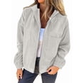 thumbnail image 2 of Women'S Solid Color Corduroy Jacket Minimalist Style Hooded Zip Front Coat Casual Outerwear Milky White 5XL, 2 of 8