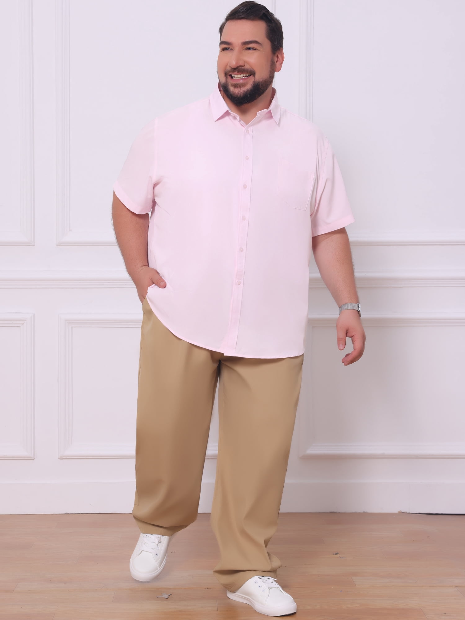 DARING DIVA Men's Big and Tall Business Dress Shirt with Chest Pocket XL Pink