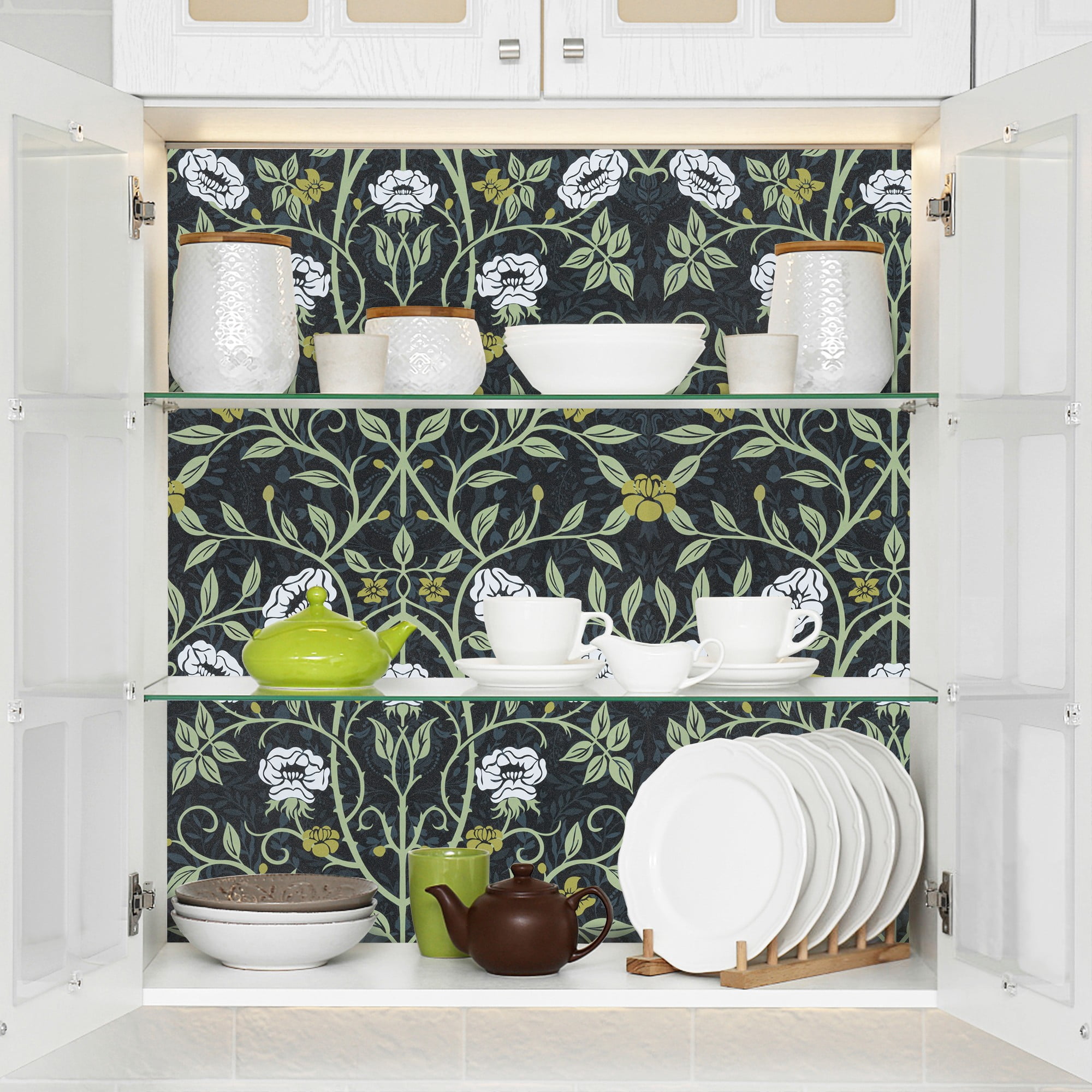 (4 pack) UMIGGEE Floral Wallpaper Peel and Stick Floral Green Wallpaper Self Adhesive Flower Wall Paper Contact Paper 17.7" x 118" Home Decor Wall Covering Old Furniture Renovation