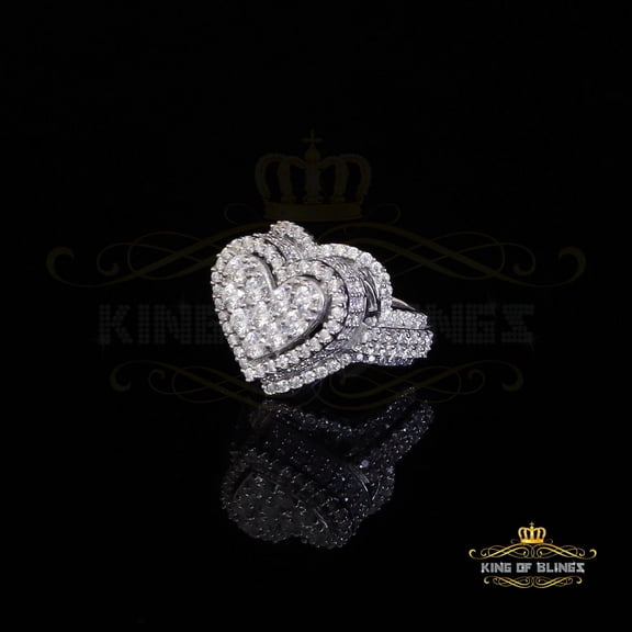 King of Bling's 5.00ct VVS 'D' 925 Silver 3D Double Heart Moissanite Women's White Ring Sz 7