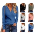 thumbnail image 4 of Blusa acanalada con cuello en V para mujer, manga larga, con botones frontales, informal, ajustada, para fiesta de trabajo al aire libre, 4 of 6
