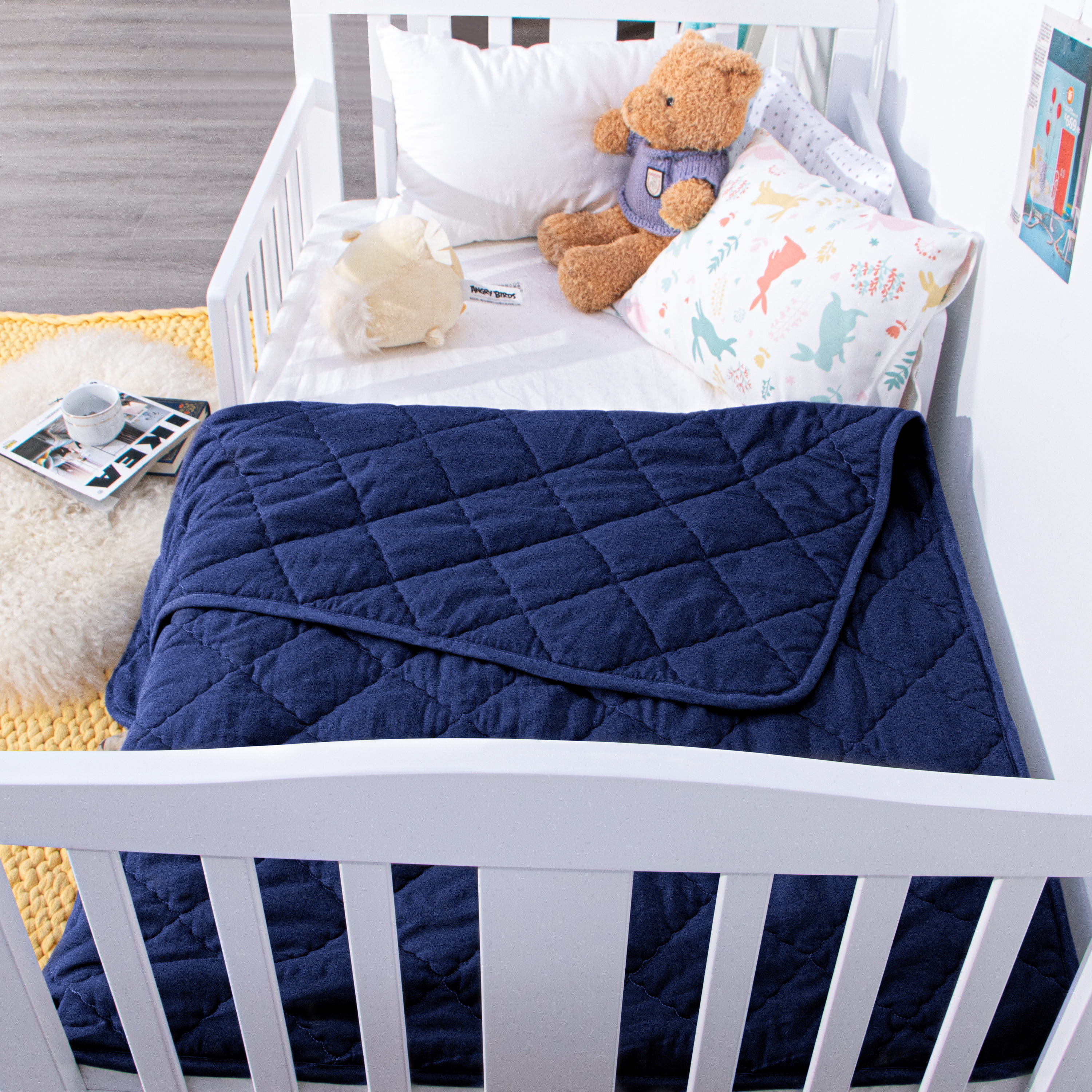 Navy Blue 39 x 47 inches NTBAY Down Alternative Toddler Comforter Lightweight and Warm Solid Color Baby Crib Quilted Blanket 