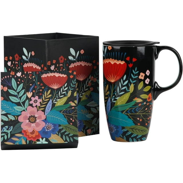Topadorn Ceramic Mug Pink Flower Porcelain Coffee Mug with Gift Box,17oz. Pink Flower