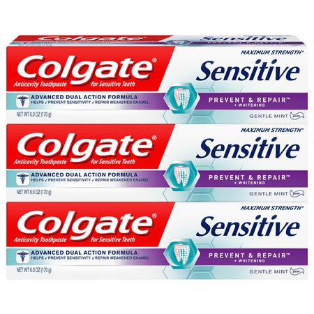 Colgate Sensitive Toothpaste, Prevent & Repair - Gentle Mint Paste Formula (6 ounce, Pack of