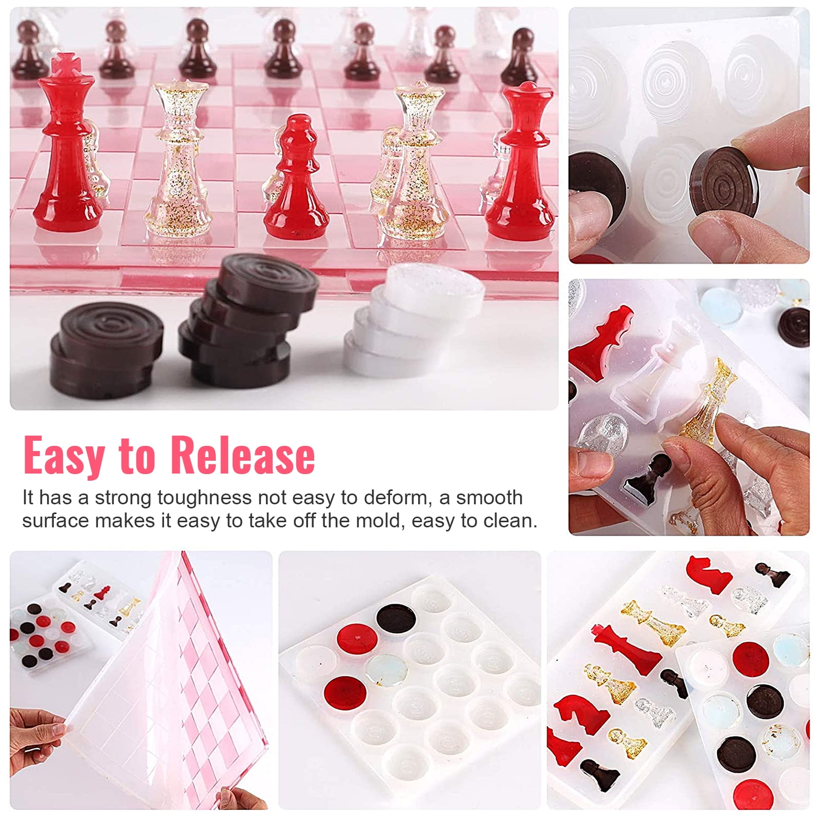 3pcs Chess Board Resin Molds, TSV 11in Large Checker Board Crystal Epoxy Resin Casting Mold, 3D Silicone Chess Mold for DIY Resin Crafts Making