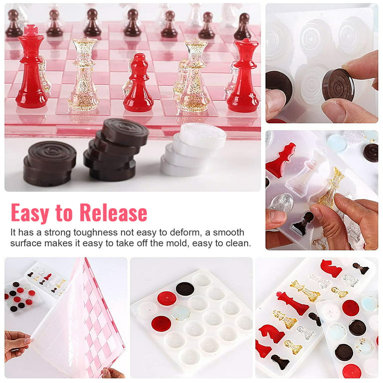 LET'S RESIN Chess Coaster Molds for Epoxy Resin 4 Pcs Checkered