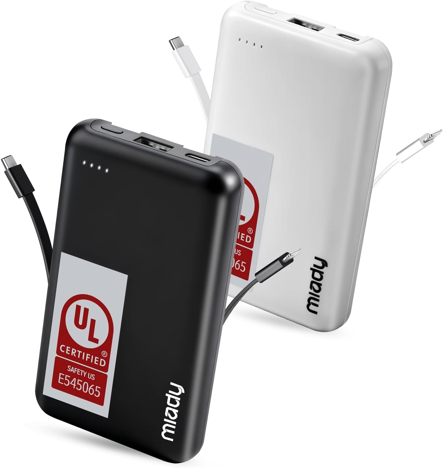 RGHJAR-2-Pack Small Portable Charger UL Listed, 5000mAh Slim Power Bank Built-in 2 Cables Lightweight Travel Battery Pack 3 Outputs 2 Inputs Compatible with iPhone 17/16/15/14/13 Galaxy S24/S22 etc