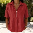 thumbnail image 5 of cfhntfmh Womens Tops Summer Half Sleeve Collared V Neck T-Shirts Zipper Loose Casual Workout Shirts Solid Color Clothes, 5 of 6