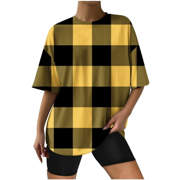 KyCheLot Womens Oversized Tshirts Loose Crew Neck Printed Half Sleeve Basic Tee Shirt Casual Summer Tops