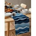 thumbnail image 6 of Abstract Blue Moire Table Runner Cotton Linen 36 Inch Holiday Dresser Scarves, Gradient Coastal Ocean Geometric Waves Tablerunner for Kitchen Coffee Dining Bedroom Dinner Scarf Décor 13''x36'', 6 of 9