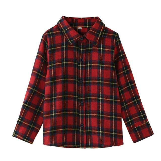 Gibobby Playera De Algodón Camisa de invierno de manga larga para niños pequeños, abrigo, prendas de vestir para niños, ropa con estampado a cuadros(Rojo, 12-18 Meses)
