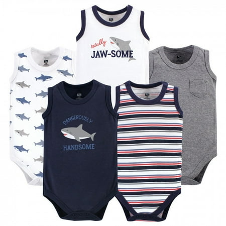 

Hudson Baby Infant Boy Cotton Sleeveless Bodysuits 5pk Shark 6-9 Months