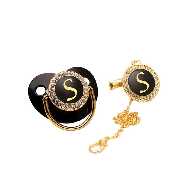 Xihbxyly Pinza para Chupete con Brillantes, Pinza para Pezón Personalizable con Inicial de Diamantes de Imitación, Chupete Brillante para Bebé, Ideal para Ocasiones Especiales, Bautizos, Bodas, Recié