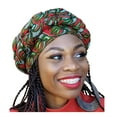 thumbnail image 2 of Red, Olive Green African Print Ankara Modu Hat Pre-tied Head wrap, 2 of 3