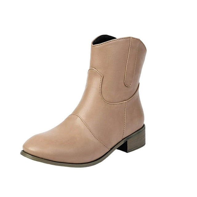 Khaki Women Chunky Low Heel Ankle Booties Solid Color For Winter Fashion And Outdoor Use