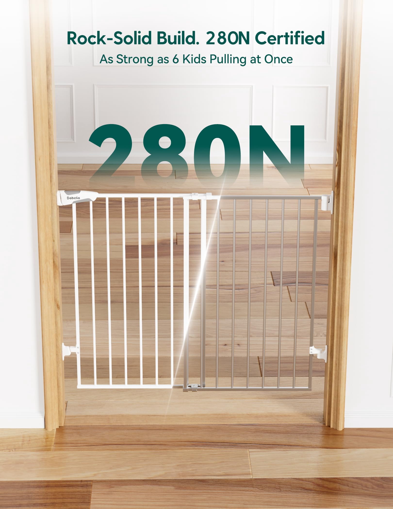 Gate for Stairs & Doorways, 26-43" W 34" H Extra Tall| No Bottom Bar| Easy Installation| One-handed Operation| Auto-close| Hardware Mount (Drill Needed) Safety Dog/Pet Gate Indoor (White)