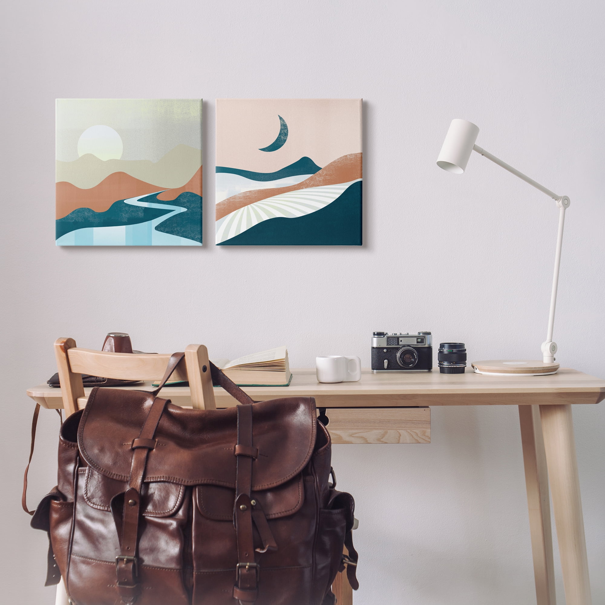 Stupell Industries Abstract Day & Night Landscape Abstract Painting Gallery Wrapped Canvas Print Wall Art, 17 x 17, Set of 2