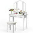 thumbnail image 1 of Costway Coiffeuse Ensemble Table de Maquillage Miroir Tri-Pli avec Tabouret Blanc, 1 of 10