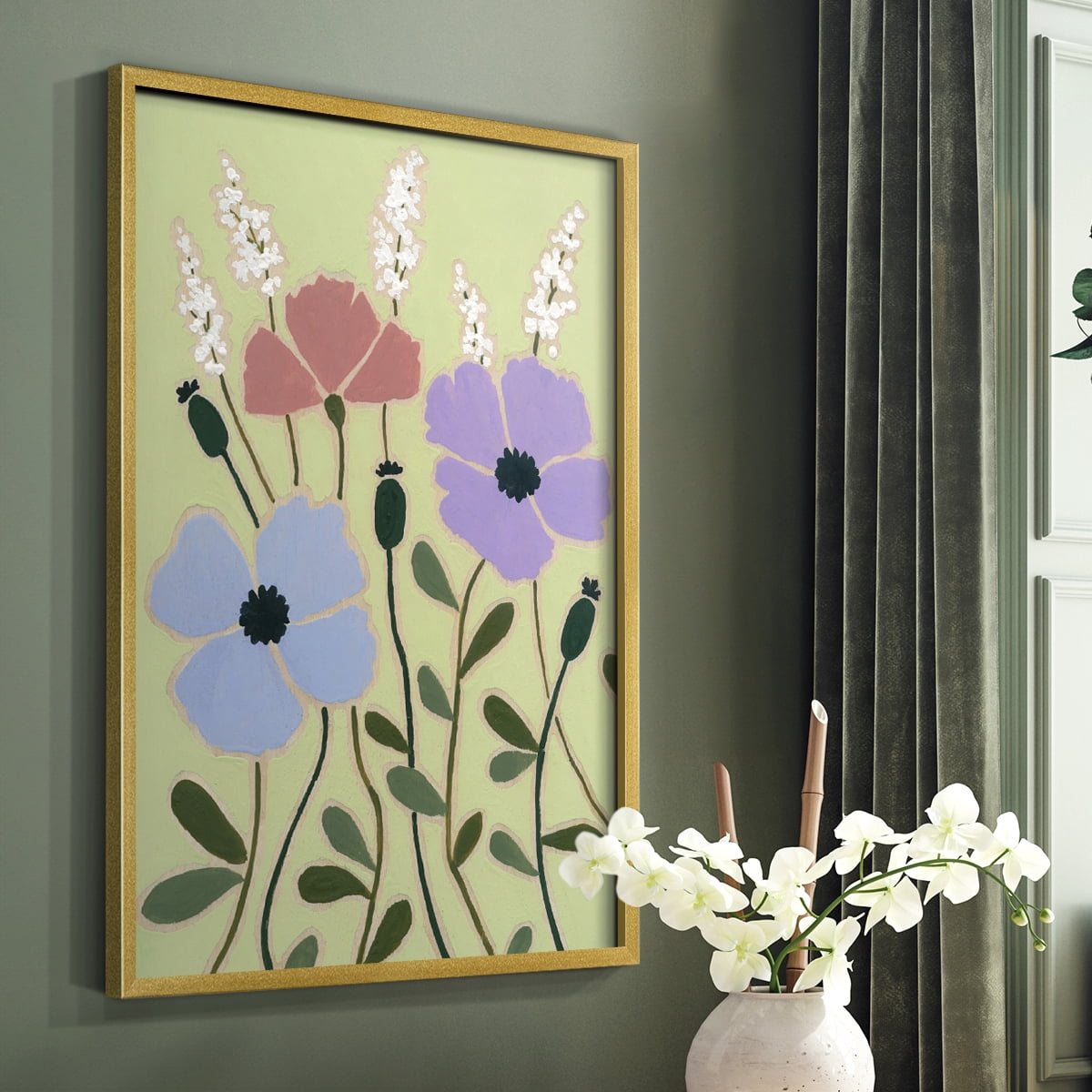 Woodblock Floral III Framed Print - Solid Wood in Single Picture Frame Solid Wood 2 Framed Print