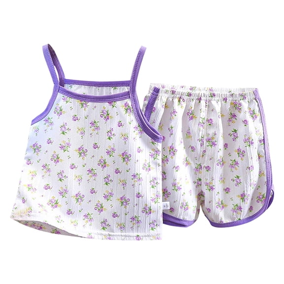 Quealent Girls Pajamas Flutter Sleeve Toddler Girl Summer Pajamas 2 Piece Pjs Set Sleepwear for Girls 3-10 Years (Purple, 18-24 Months)