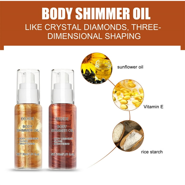 Shimmer Body Oil 2 Color Bronze Face Brighten Glow Pearl Highlighter  Illuminator Body Makeup Shine Glitter Gold Liquid Taning 
