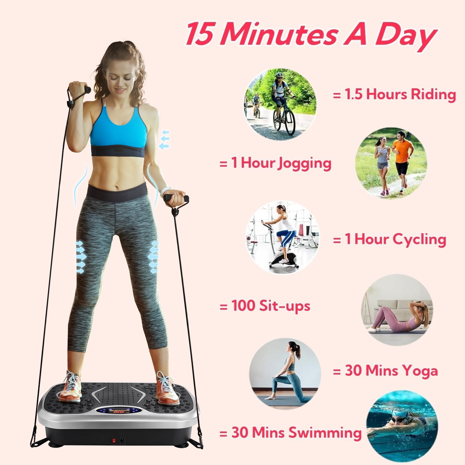 Arlopu Vibration Plate, Whole Body Workout Vibration Fitness Platform with 2 Resistance Bands