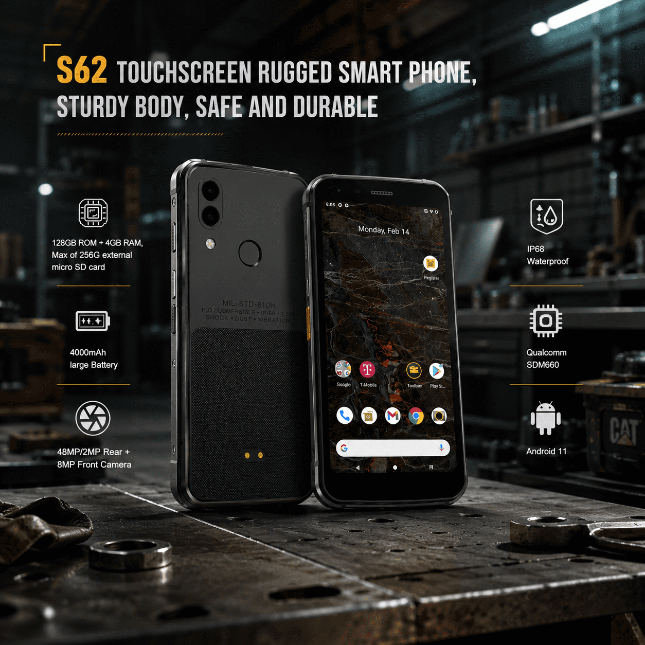 New CAT S62 Rugged Phone, 128GB Unlocked, 4G LTE, 5.7-inch Android Smartphone