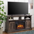thumbnail image 2 of UHOMEPRO Farmhouse TV Stand with 23" Fireplace Insert, Multipurpose Sliding Door Entertainment Center with Storage Cabinet, Mid-Century Style TV Cabinet for TVs Up to 65", Antique Brown, 2 of 11